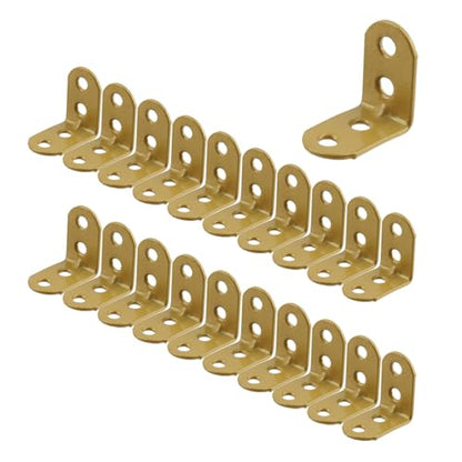 Wealrit 20 PCS L Shape Bracket Corner Braces Gold Right Angle Brackets, Wood Furniture Fastener with Screws for Cabinet Chair Drawer Length- 1.1" - size: 1.1"