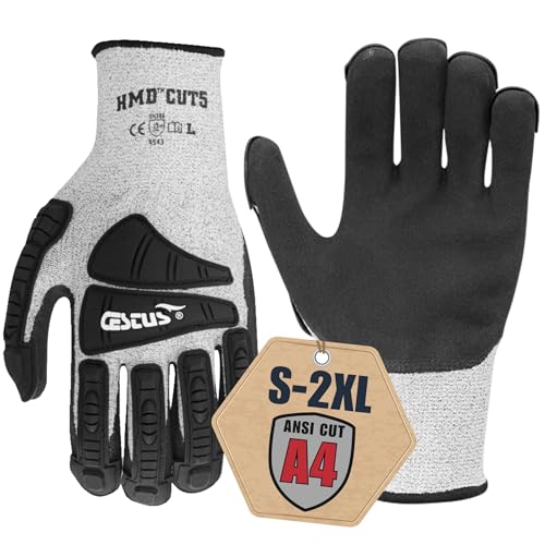 Cestus 3008, ANSI A4 Cut-Resistant Impact Gloves (1,3,12,48 Pairs) Nitrile Coated, Heavy Duty Work Gloves for Construction - size: Large, style: 1 Pair