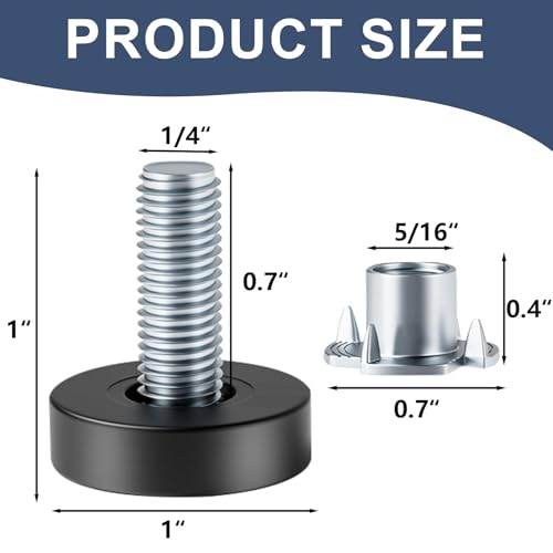 1/4" Thread Furniture Feet Levelers, 12 PCS Adjustable Feet Levelers, Adjustable Furniture Levelers with T-Nuts for Table, Chair, Furniture Legs