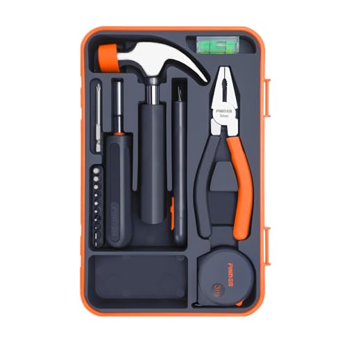 Finder Small Tool Kit 19 Piece General Household Tool Set, Mini Tool Kit Basic Hand Tools Kit with Plastic Toolbox Storage Case for Home Repair (Orange)