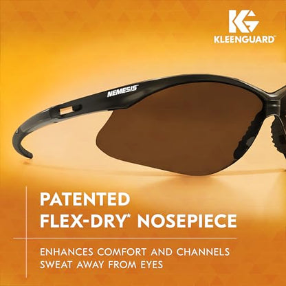 KleenGuard™ V30 Nemesis™ Safety Glasses (22475), with Anti-Fog Coating, Smoke Lenses, Black Frame, Unisex Sunglasses for Men and Women (Pack of 12)