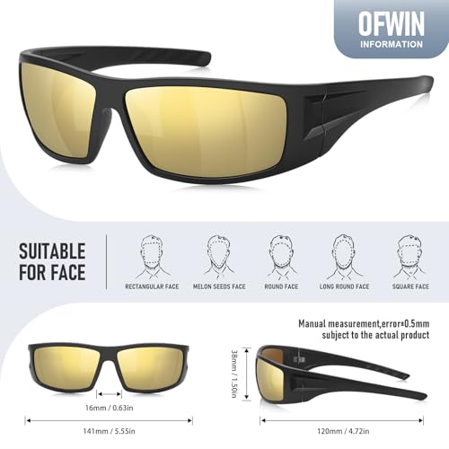 Polarized Sports Sunglasses for Men Women Unbreakable Frame Cycling Fishing Wrap Around Sunglasses UV400 Protection - color: 1-matte Black Frame/Gold Mirror Lens