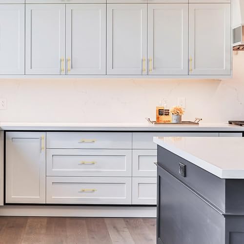 Amerdeco 10 Pack Brushed Gold Cabinet Pulls 3.75 Inch(96mm) Hole Center Drawer Pulls Cabinet Hardware Kitchen Cabinet Handles for Bathroom Dresser Pulls ZH0067 - color: Brushed Gold, size: 3.75"/96MM Hole Center