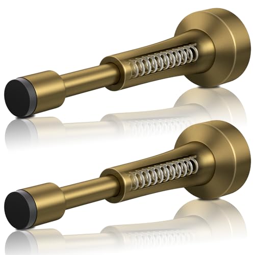 2PCS Spring Door Stoppers for Wall - 4.33 Inch Door Stop for Bottom of Door, Aluminum Doorstopper with Silicone Tip, Screw & Adhesive Installation, Bronze - color: Bronze