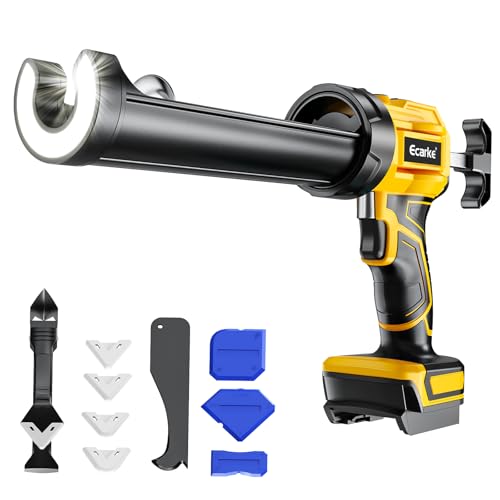 Cordless Caulking Gun Compatible with DeWalt 20V Battery (Tool Only), 10oz Electric Caulking Gun with Adjustable Speed, 9Pcs Caulk Remover Tool, Ecarke Cordless Silicone Gun for Filling, Sealing - color: Yellow