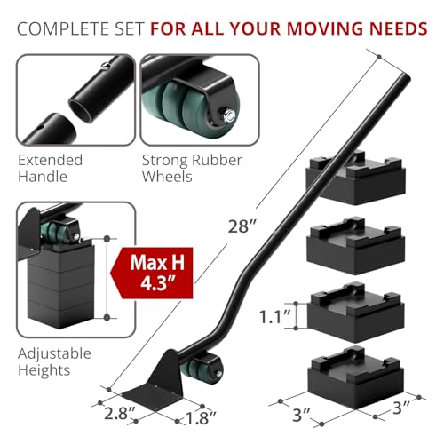 Furniture Sliders for Carpet & Furniture Lifter - 24 pcs 2” Sliders & Premium Furniture Jack Lifter with Adjustable Height - Easy Move and Lift Furniture