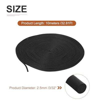 DTGN 2.5mm x 10meters(DXL) Foam Rubber Weather Seal Strip - 1Pack - Good for DIY Furniture - Round EPDM Foam Rubber Weather Stripping - Black
