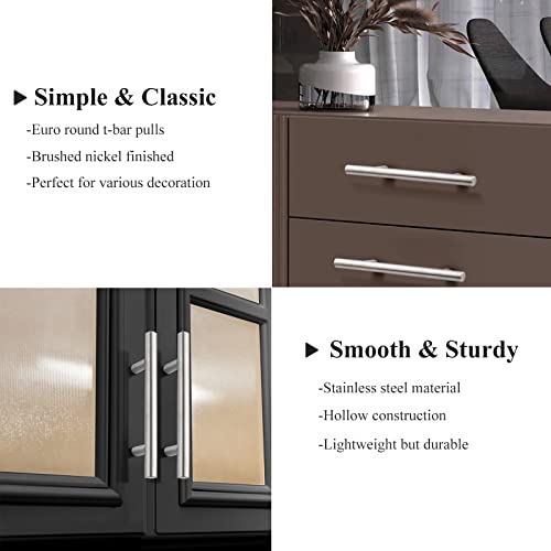 Probrico 5 Pack Stainless Steel Kitchen Cabinet Drawer Closet Handles Bedroom Dresser Pulls 5"/128mm Hole Centers - color: Brushed Nickel, size: hole center 5"