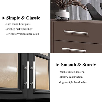 Probrico 5 Pack Stainless Steel Kitchen Cabinet Drawer Closet Handles Bedroom Dresser Pulls 5"/128mm Hole Centers - color: Brushed Nickel, size: hole center 5"