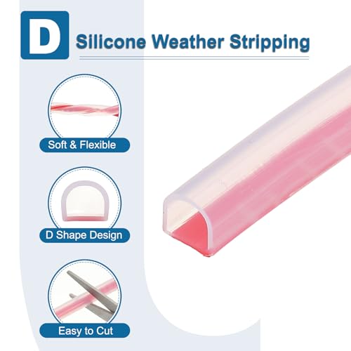 PATIKIL Silicone Weather Stripping Door Seal, 9.8 ft D Shape Weather Stripping Self Adhesive Door Seal Strip for Door Frame, Window Sealing, Large Gap, 25/64" Wx5/128 Tx25/64 H, Clear/Red - size: 9.8 ft Long, 25/64"Wx5/128"Tx25/64"H