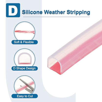 PATIKIL Silicone Weather Stripping Door Seal, 9.8 ft D Shape Weather Stripping Self Adhesive Door Seal Strip for Door Frame, Window Sealing, Large Gap, 25/64" Wx5/128 Tx25/64 H, Clear/Red - size: 9.8 ft Long, 25/64"Wx5/128"Tx25/64"H