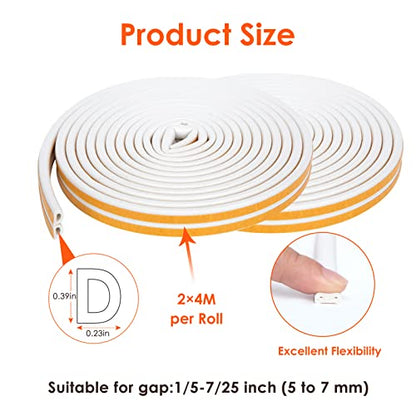 YOUSHARES 52.5 Feet Long Weather Stripping for Door, Insulation Weatherproof Doors and Windows Seal Strip,Collision Avoidance Rubber Self-Adhesive, (52.5 Ft/16m, White) - color: 16m/52.5ft White
