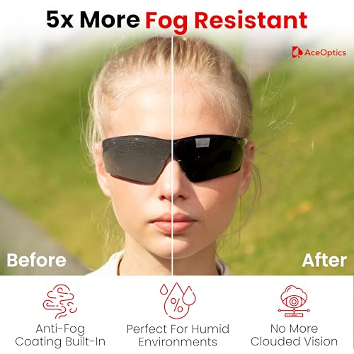 Safety Glasses – ANSI Z87 Certified, 5X Anti-Fog ClearShield™ Lenses with Premium Hard Case & Accessory Bundle - color: Pink & White / Tinted