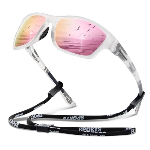 suoso Polarized Sports Sunglasses for Men: UV400 Protection Glasses Wrap Around Goggles for Driving Fishing - color: B19-transparent Pink