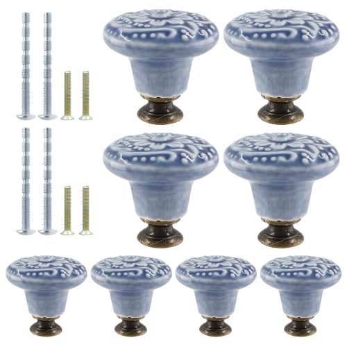 8pcs Greyish Blue Vintage Retro Ceramic Knobs, Pulls for Kitchen Cabinet, Dresser, Closet, Cupboard, Furniture Door - color: Greyish Blue, size: 8pcs-1.3 Inch