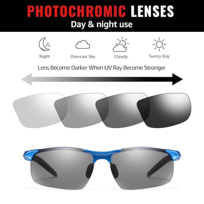TJUTR Mens Photochromic Sunglasses Day & Night Driving Z87 Sun Glasses Polarized UV400 Protection Safety Glasses - color: B Blue/Z87 Photochromic Polarized Safety Lens