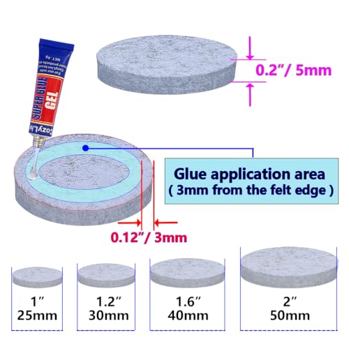 No Lost Pads! Felt Chair Leg Glides for Hard Floors – Easy Glide, Scratch Protection, Chair Feet, Not Adhesive Backing | 30mm (1.2") Round, 72 Pcs - size: 1 3/16" Round Gray