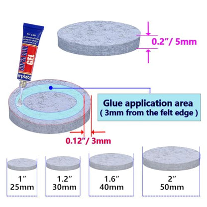 No Lost Pads! Felt Chair Leg Glides for Hard Floors – Easy Glide, Scratch Protection, Chair Feet, Not Adhesive Backing | 30mm (1.2") Round, 72 Pcs - size: 1 3/16" Round Gray