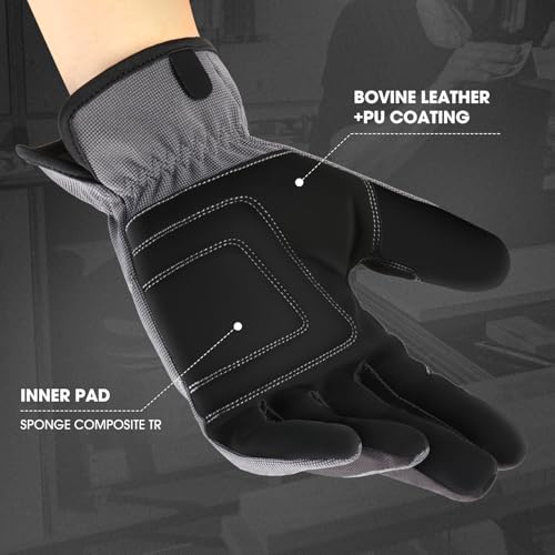 DNA MOTORING 2pair Multi-Purpose Utility Machanic Gloves, Flexible Breathable Performance Padded Knuckles Palm Work Gloves, Grey, TOOLS-00581 - color: Grey-2pair
