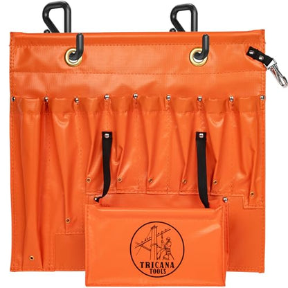 Lineman Tool Board, Aerial Apron, Bucket Truck Tools Organizer with Over 16 Pockets, Tool Organizer for Bucket Trucks and Lineman, Includes Two 2” Bucket Hooks - size: 8 Pockets