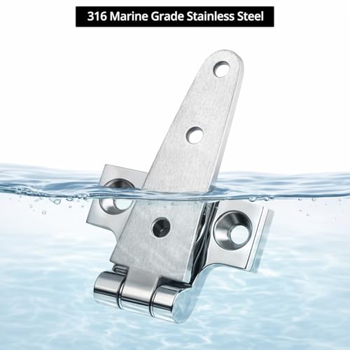 QWORK 316 Stainless Steel T Hinge, 2 Pack Marine Grade 4'' x 2" Boat Hatch Hinges, Heavy Duty Cabinet Hardware Door Hinge for Marine and Exterior Applications