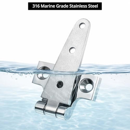 QWORK 316 Stainless Steel T Hinge, 2 Pack Marine Grade 4'' x 2" Boat Hatch Hinges, Heavy Duty Cabinet Hardware Door Hinge for Marine and Exterior Applications