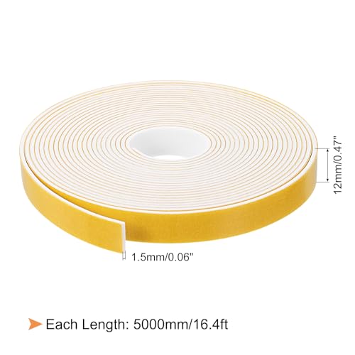 uxcell 1 Roll Foam Weather Stripping, 1/2" Wide X 1/16" Thick X 16.4 Ft Door Seal Strip Adhesive Foam Tape White Insulation Strip for Door Window - size: 1/2"x 1/16"x 16.4 Ft