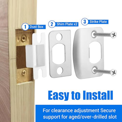 Standard Door Latch Strike Plate, Stainless Steel Door Latch Restorer with Spacer Shim, Universal Restorer Reinforcement Plate Security Lock Strike Replacement Repair Kits for Home Office