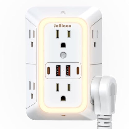 Wall Outlet Extender with Night Light, Power Plug Adapter Multi Plug Outlet Surge Protector with 4 USB Charging Ports (2 USB C), Adapter Spaced Outlets for Home Travel Office - color: White with Night Light