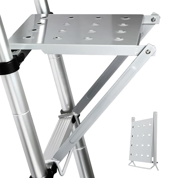 DYRABREST Ladder Work Platform Accessory Foldable Heavy Duty 330lbs Capacity Hanging Step for Multi-Purpose Articulated Ladders Silver