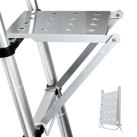 DYRABREST Ladder Work Platform Accessory Foldable Heavy Duty 330lbs Capacity Hanging Step for Multi-Purpose Articulated Ladders Silver