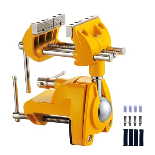 Bench Vise, 360° Swiveling Articulating Vise, Clamp-On Vise for Workbench, Cast Steel Table Clamp Vise, Pipe Vise, Bench Vice for Woodworking, DIY, Drilling, Sawing, Metal Working - color: Yellow