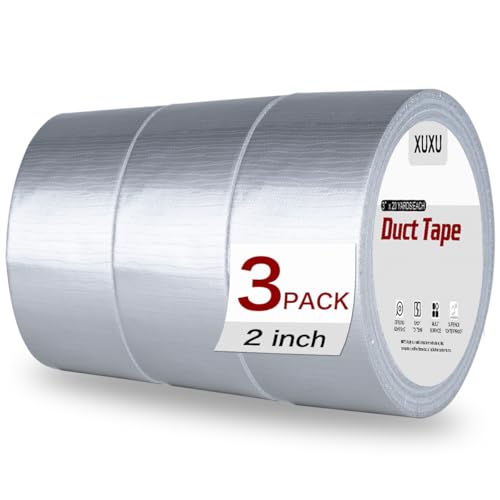 XUXU 3 Pack Duct Tape Heavy Duty Waterproof, Strong Adhesive Silver Duct Tape Bulk for Indoor Outdoor Repairs Tear by Hand, 60 Yards x 2 Inch Total - color: Silver, size: 60 Yards