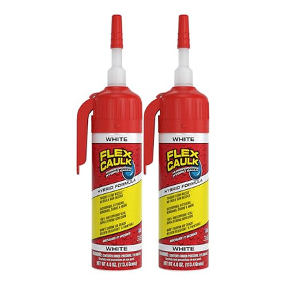 Flex Caulk, Waterproof & Weatherproof Hybrid Polymer Sealant, Strong, Paintable, Indoor, Outdoor, Bath, Shower, Sink, Window, Baseboards, Door, RV, Roof, Wood, Auto & Marine, White, 4 oz, 2-Pack - style: Hybrid, White, 4 oz, 2-Pack