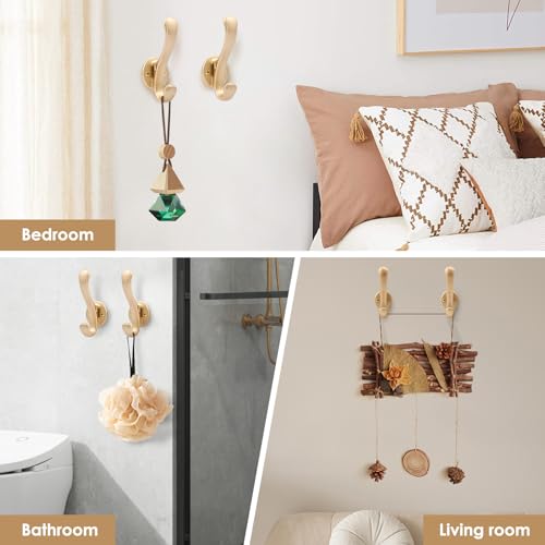 20 Pack Heavy Duty Coat Hooks Wall Mount, Brushed Gold Wall Coat Hooks, Decorative Double Hook for Hanging Coats, Hat, Scarf, Bag, Clothes, Towel, Key, Robe, Cap (Gold)