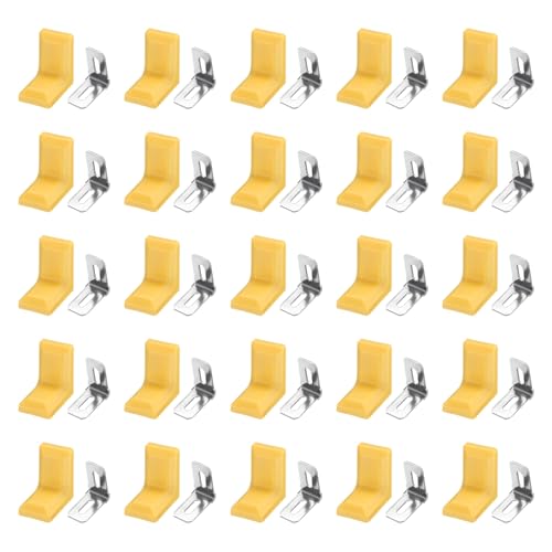 HARFINGTON 50pcs Metal Corner Braces 18x28x28mm L-Shape 90 Degree Right Angle Brackets Corner Braces with Plastic Brackets Screws for Furniture Support Chairs Wood Shelf Cabinets Box, Orange - color: Orange