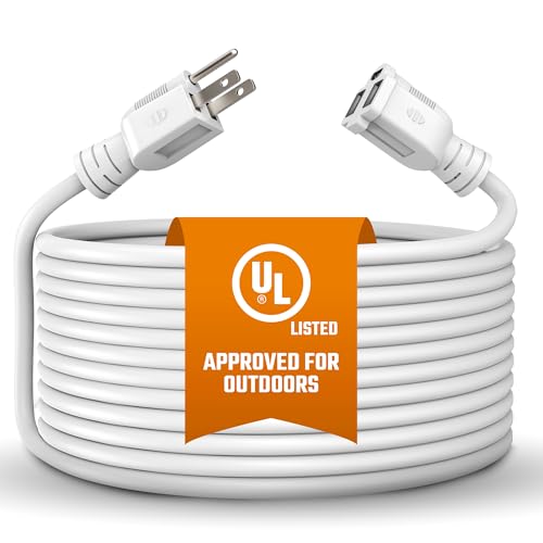 Outdoor Extension Cord Waterproof 10 Ft, White, Indoor, Outdoor Power Cord, Heavy Duty 16/3, Single Outlet, UL Listed, 3-Prong, Grounded Outlet, Extension Wire. - size: 10 ft