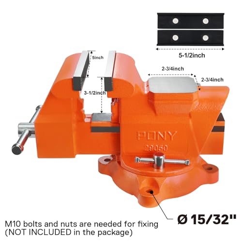 PONY Heavy Duty Bench Vise, 5-inch Jaw Width 4-inch Opening, Swivel Base With Anvil, Utility Combination Pipe Home Vise for Woodworking, One-Pair Jaw Pad Included - style: 4-inch Jaw Opening