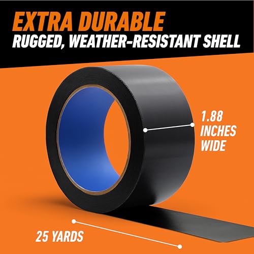 Gorilla All Weather Duct Tape, Black, 1.88" x 25 yd (Pack of 6) - UV and Temperature Resistant Waterproof Tape for Outdoor Repairs - size: 6 - Pack