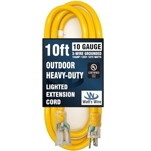 10 ft 10 Gauge Extension Cord - Outdoor Extension Cord Waterproof - Heavy Duty Outdoor Extension Cords 10 ft - Watts Wire - 10' Grounded - size: 10 Ft
