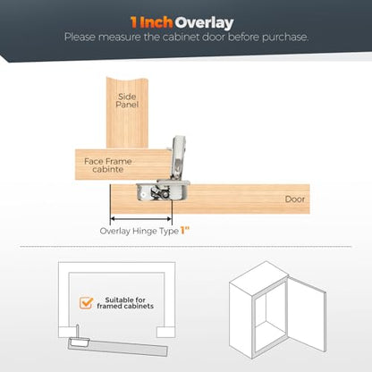 Home Expert 10 Pack (5 Pairs) 1" Overlay Soft Close Cabinet Hinges, Satin Nickel Stainless Steel Concealed Hinges with 3D Self-Closing for Face Frame Doors & Kitchens - size: 1 inch Overlay