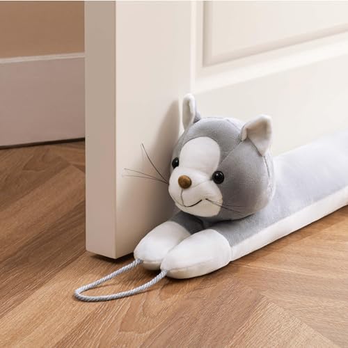 Sunolga Door Draft Stopper for Bottom of Door and Window, Weighted Cute Animal Seal Strip for Wind, Noise, Light, Dust, Door Snake and Sweep for Home Essentials Decorative, 38" Air Blocker, Gray Cat - color: Gray Cat, size: 38 Inches