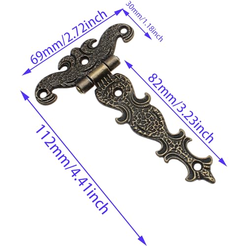 2PCS T-Shaped Wooden Box Hinge Zinc Alloy Antique Bronze Door Hinges for Furniture and Wooden Boxes