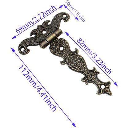 2PCS T-Shaped Wooden Box Hinge Zinc Alloy Antique Bronze Door Hinges for Furniture and Wooden Boxes