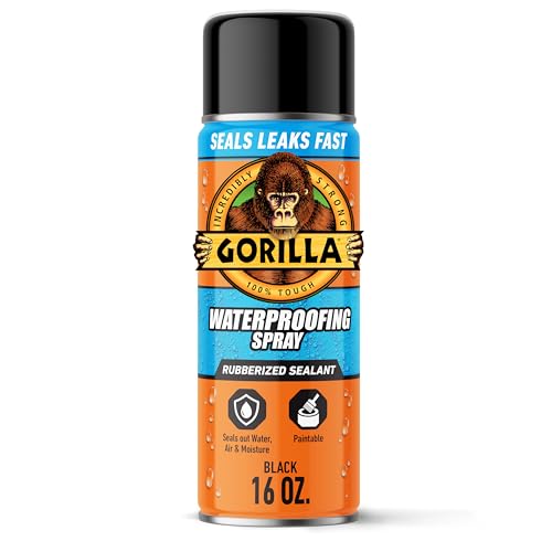 Gorilla Waterproofing Spray Black, Flexible Rubberized Sealant Coating, Paintable UV Resistant, Seals Water Air Moisture, 16 oz (Pack of 1), for Roofs Gutters Skylights RVs Windows & More - color: Black, size: 1 - Pack