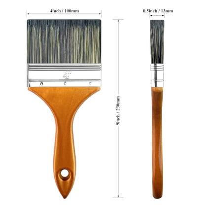 Great Andrew 4" Paint Brush Wood Handle, Large Wide Brush for Painting Walls, Fences, Trim, Home, Interior&Exterior, for All Latex, Oil Paints&Stains, Utility Disposable Brush - size: 1 pcs - 4-inch