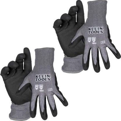 KLEIN TOOLS 60583 Work Gloves, Knit Dipped Cut Resistant ANSI A2 Nitrile Coated Gloves, HPPE Fabric, Touchscreen Capable, Small, 2-Pair - size: Small