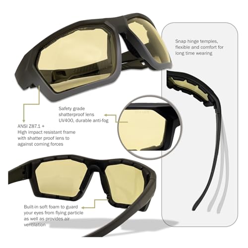 ANSI Z87.1+ Safety Sunglasses, Impact Resistant with EVA Foam, Anti-Fog Windproof for MTB, Cycling, Shooting, Work - color: Black