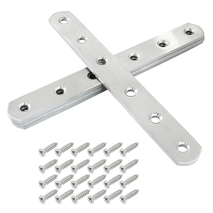 4 Pack 6 Inch Stainless Steel Flat Plate Straight Bracket Flat Metal Brace Bracket, 160mm Metal Brackets Mending Repair Plate Brace with Screws for Wood Straight Brace - size: 6"-160mm-Silver