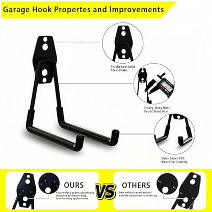 6 Pack Garage Hooks Heavy Duty with Anti-Slip Coating, Steel Utility Ladder Hooks for Hanging Garden Tools, Hoses, Ropes, Bikes and More (5.3in) - size: 5.3in